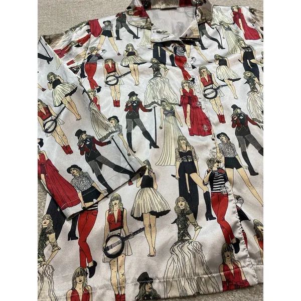 Taylor Swift Pajama Shirt Size M Multicolored AOP Red Taylor's Version Eras - Image 14