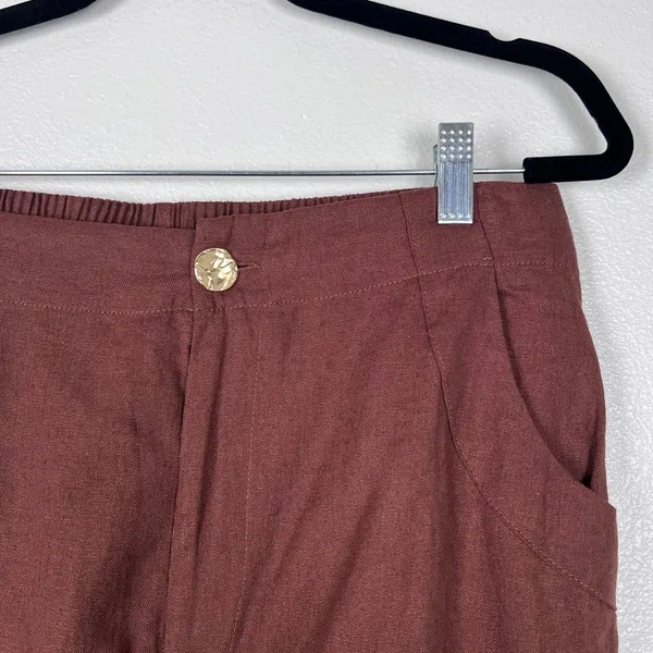 House Of Harlow Women's Linen Blend Shorts Brown Sz L - Image 2