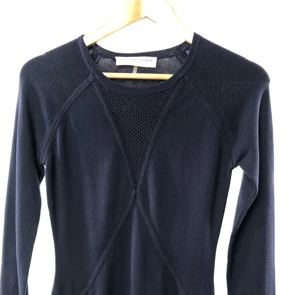 Trina Turk Lucia Long‎ Sleeve Fit and Flare Sweater Dress in Navy Size Small - Image 4