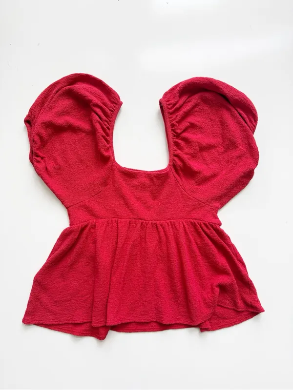 Madewell Red Puff Sleeve Square Neck Peplum Cotton Peasant Top Size XXS - Image 8