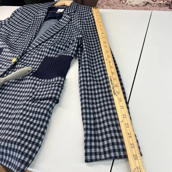 Cabi Checkup Blazer Jacket Womens Medium Navy‎ Blue Gingham Check Stretch Formal - Image 12