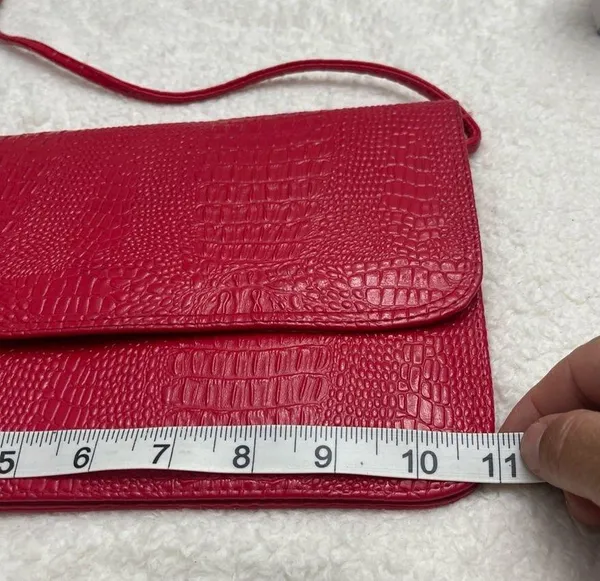 Faux Red Patent Alligator Purse 80s Shiny Red Faux - Image 8