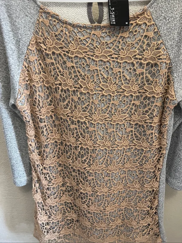 dolan Beige Crochet-Front Long Sleeve Dress with Gray Raglan Sleeves - Image 6