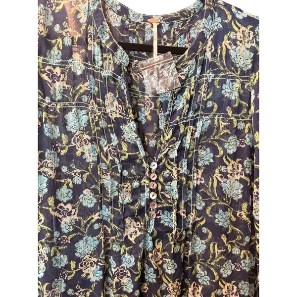 Free People NWT $168 See It Through OVERSIZED S Floral Maxi Dress Blue Twilight - Image 6
