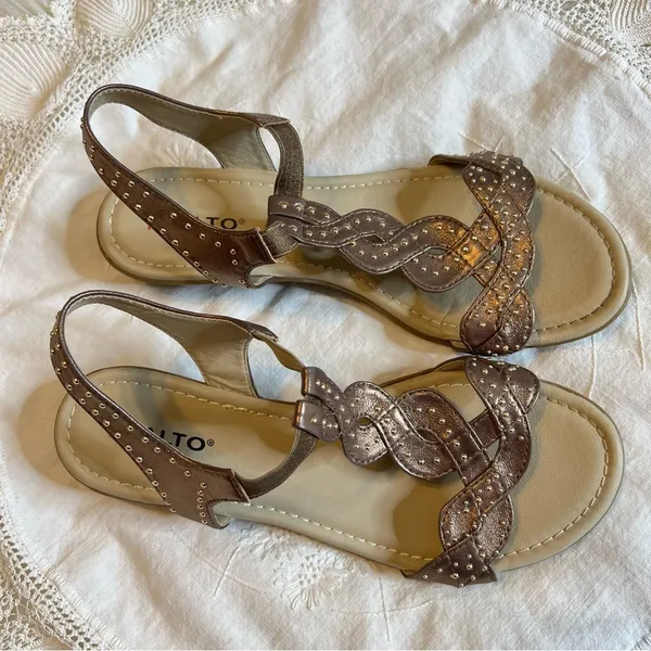 Rialto Gemma Low Wedge Slingback Sandals Bronze Gold Balls NO SIZE Approx 7-7.5 - Image 3