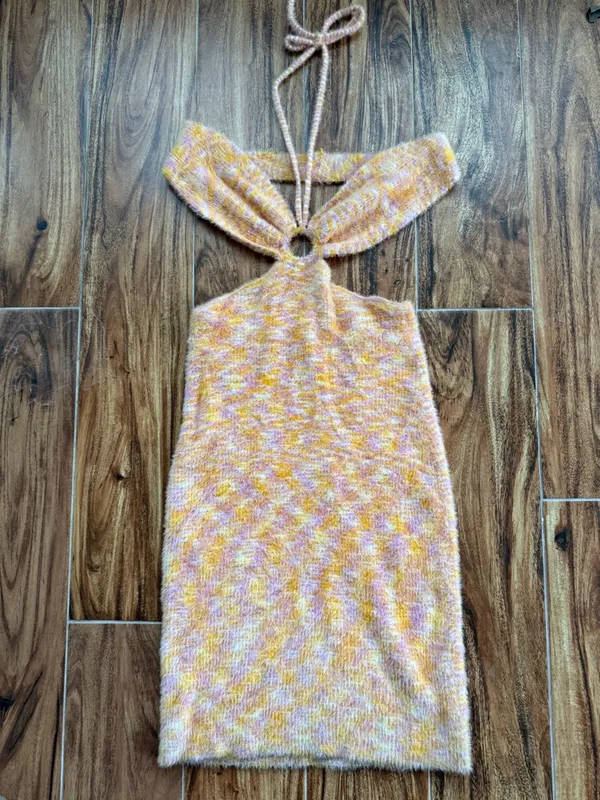 Princess Polly Novah Knit Halter Mini Dress Orange Pink Size Large - Image 5