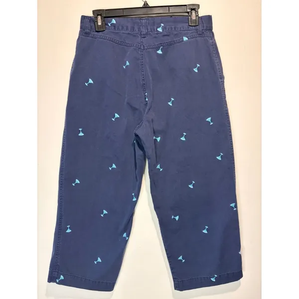 Tahiti Reef Club Martini Glass Embroidered Wide Leg Capri Pants Blue Size 8 - Image 2