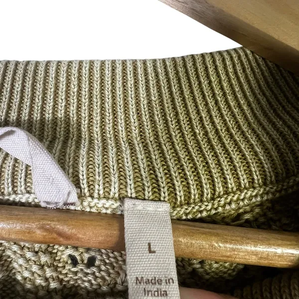Soft Surroundings Pointelle Open Knit Pullover Sweater Olive Green Boho Size L - Image 5
