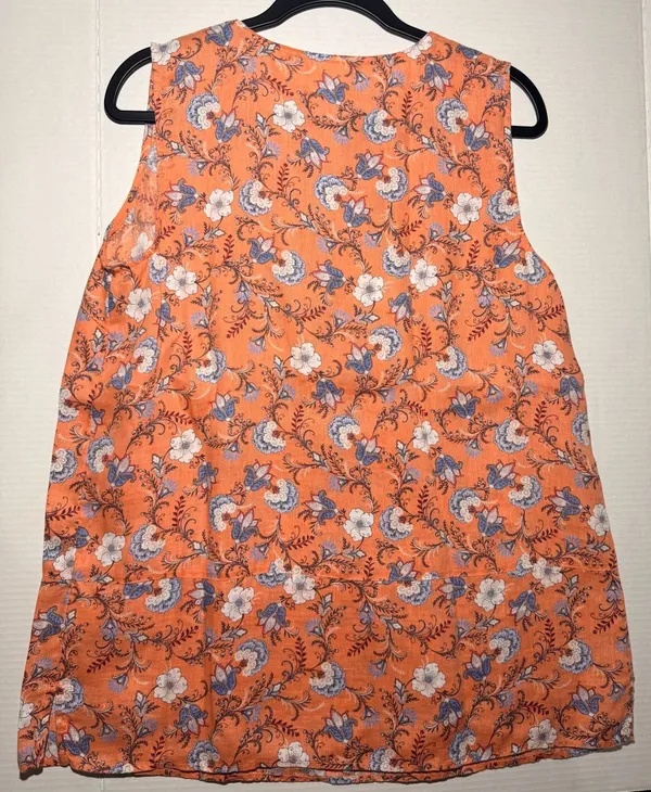 J.Jill Love Linen Tank Top Size M Orange Floral Sleeveless Blouse - Image 5