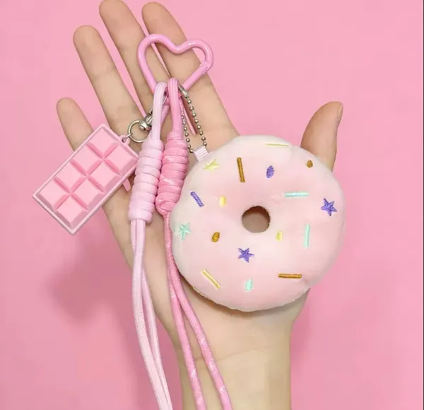 Pink Donut & Chocolate Charm Keychain for bag - Image 2