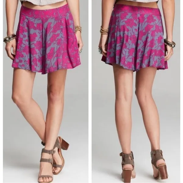 Free People Sheila‎ Vivid Purple & Gray Floral Culotte Shorts sz 2 boho - Image 2