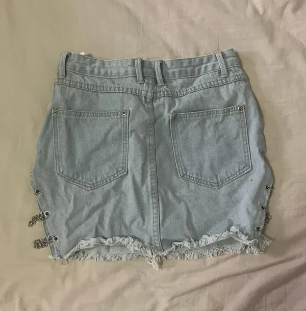 Denim Mini Skirt With Silver Chains - Image 3