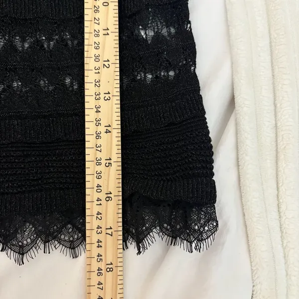 Zara Black Open Knit Tank Top With Lace Trim And Straps Size L - Image 7
