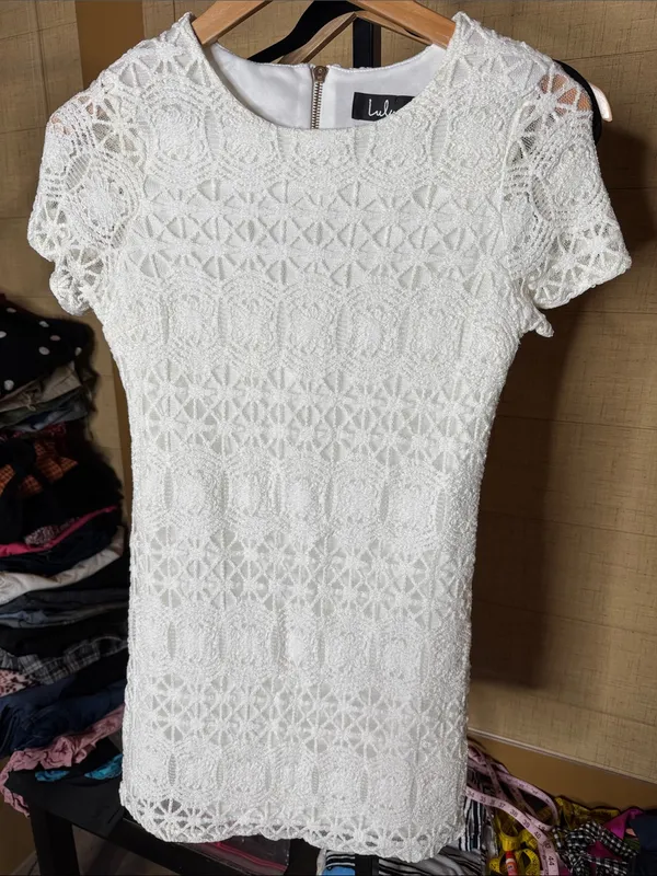 Lulus Love You For Eternity White Crochet Lace Shift Dress Size Small Like New - Image 5
