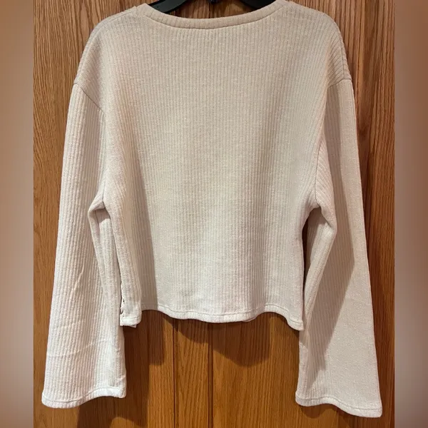 ZARA Beige Ecru Crocheted‎ Long Sleeve Sweater Sweatshirt Top Shirt Size Small - Image 14