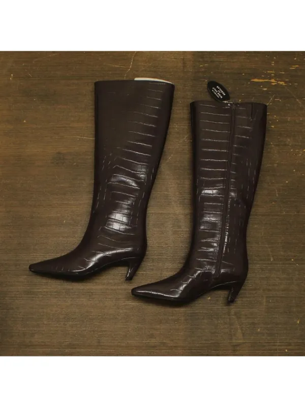 NWT INC International Concepts Knee High Boots Kitten Heel Brown Croc 6M - Image 2
