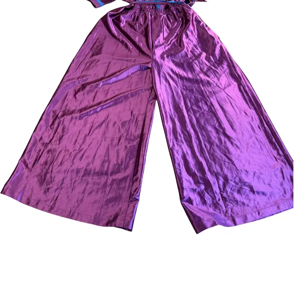 Homewear USA PJ Lounge Jumpsuit Women Large Purple Vintage 70s80s Wide Leg Satin - Image 6