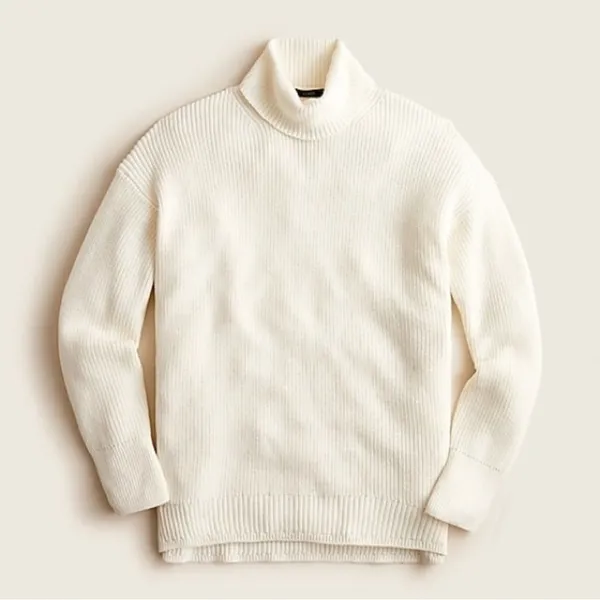 NEW J crew ribbed cotton cashmere relaxed turtleneck sweater in ivory Size M - Image 4