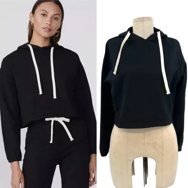 Monrow Black‎ Cropped Pull Over Hoodie Sweatshirt Size XS - Image 2