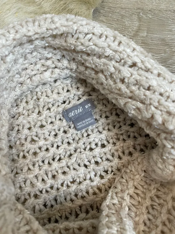 Aerie Beige Open Knit Turtleneck Sweater - Image 6