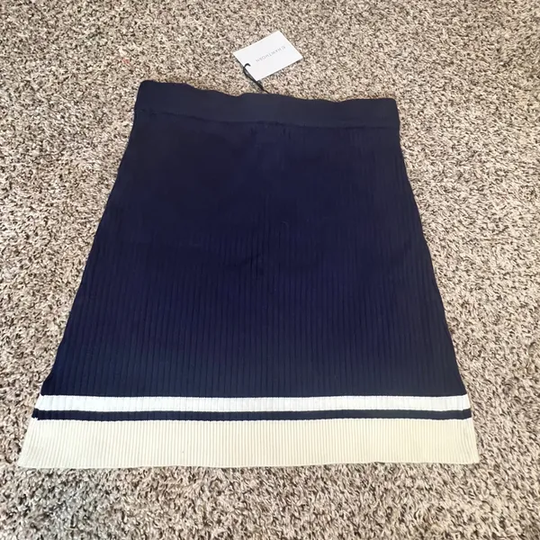 41 Hawthorn Womens‎ Navy Blue Ribbed Knit Striped Hem Mini Skirt Size L WGS10979 - Image 6