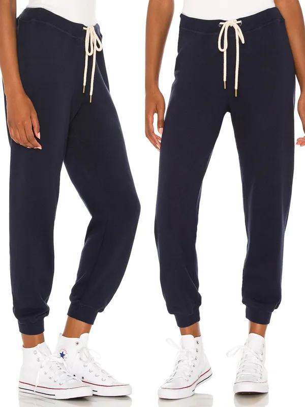 THE GREAT. • The Cropped Sweat Pant in True Navy blue terry knit slouchy jogger - Image 9