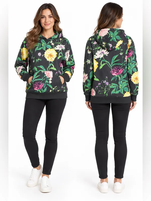 Gap Teen Floral Pullover Hoodie Size 18-20 Black Multicolor NWT - Image 2