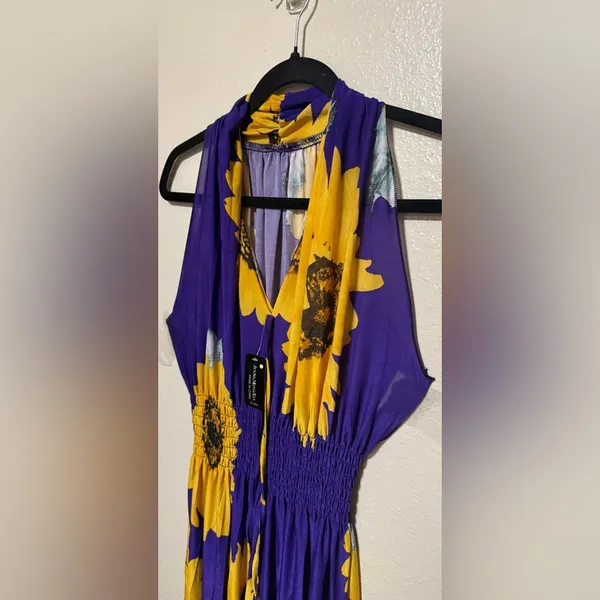 Sunflower Purple Maxi Dress Boho Floral Summer Maxi NWT Flowing Sundress Size L - Image 4