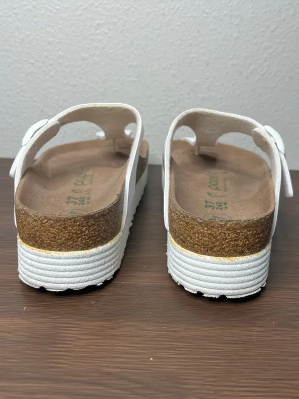 Papillio Birkenstock White Vegan Leather Gizeh Flex Platform Sandal Size 6 - Image 5