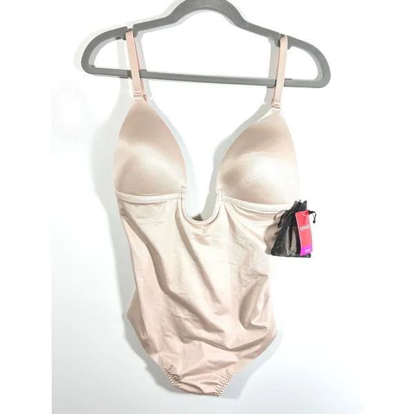 Spanx Suit Your Fancy Plunge Low-Back Thong Bodysuit Champagne Beige Medium - Image 2