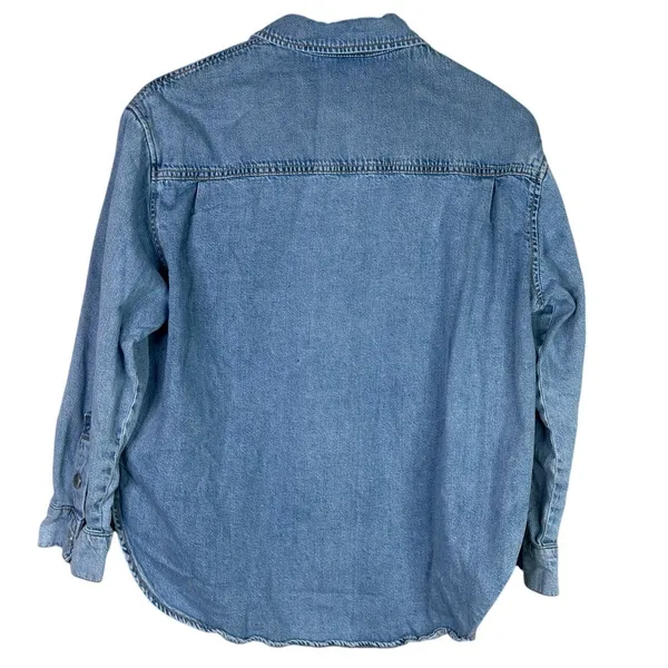 Zara Denim Snap Button Down Collard Western Style Long Sleeve Denim Shirt S Blue - Image 11