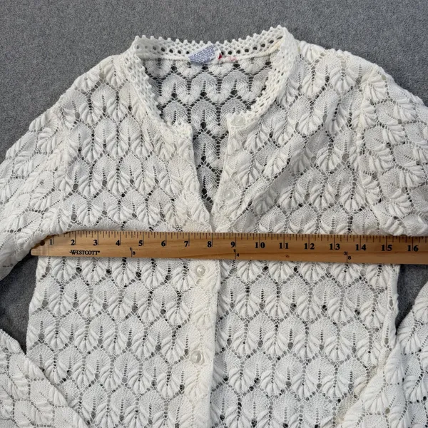 Vintage Americana Knitting Mills Open Knit Cardigan Sweater Women's 38 Ivory - Image 6