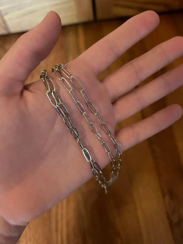 Layered Paper Clip Necklace Silver - Image 4