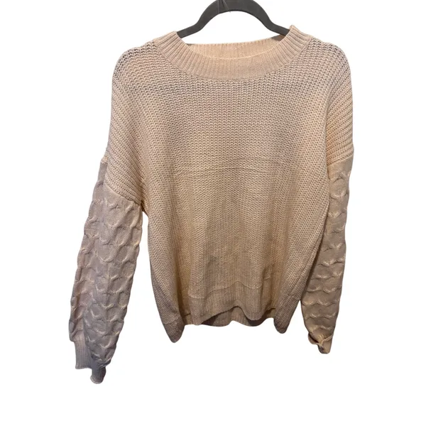 Women's Cream Textured Knit Balloon Sleeve Sweater Size L - Image 2