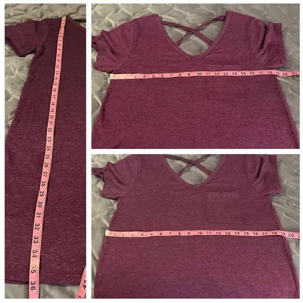 Yelete Criss Cross Back TShirt Dress Swing Athletic VNeck Purple S - Image 9