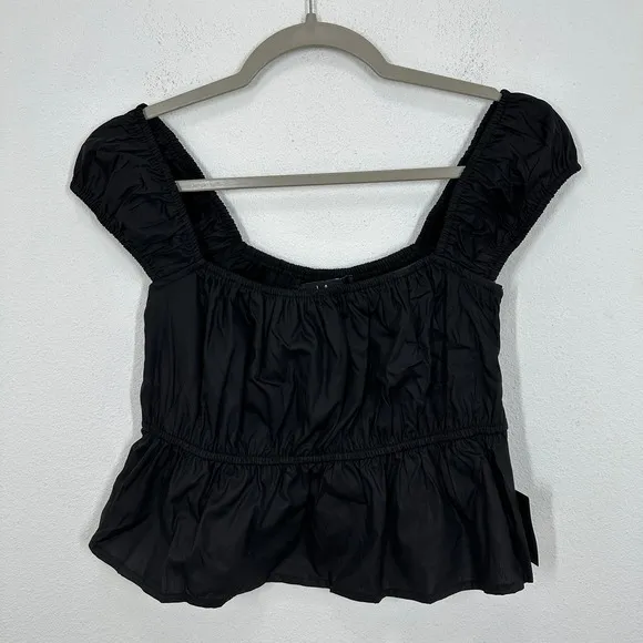 Lulus Black Square Neck Puff Sleeve Cropped Peplum Top Size S NWT‎ - Image 4