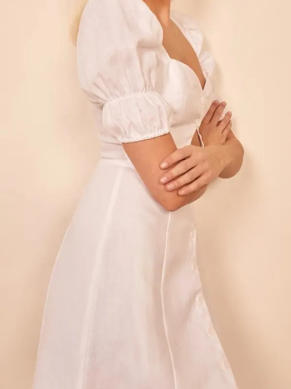 Reformation Clay Dress with mini Linen cut out puff shoulder - Image 11
