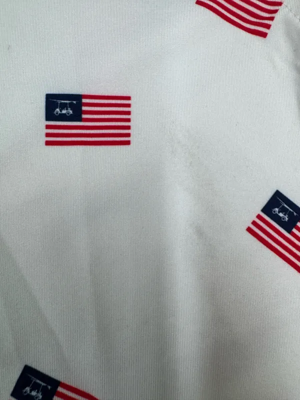 Bald Head Blue White American Flag with Golf Cart Mens White Albatross Polo- Med - Image 3