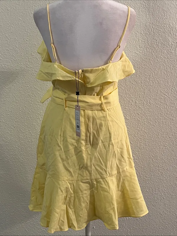 BCBGeneration Yellow Ruffle Belted Mini Dress - Image 3