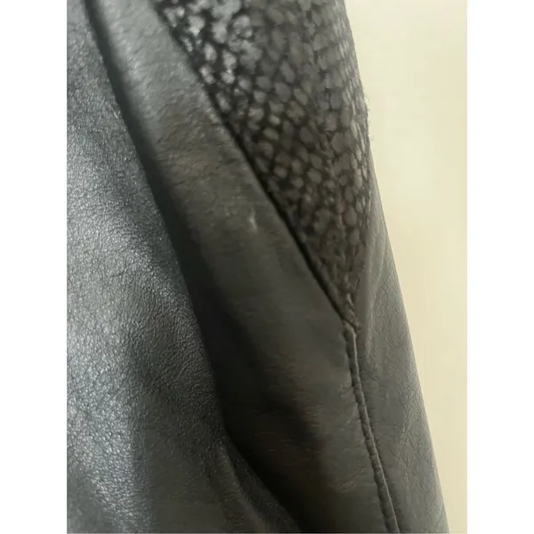 Pelle Vintage Black Leather Coat Snakeskin Detailing‎ Lined Shoulder Pads Small - Image 12
