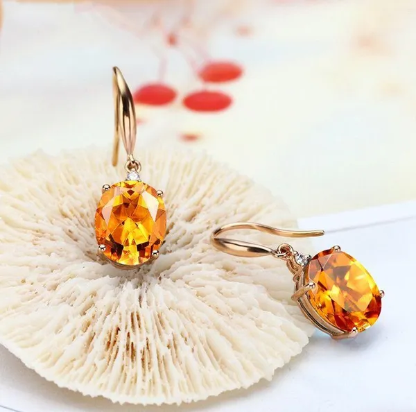 18K Gold Plated Yellow GemStone Citrine Dangle Drop Earrings for Women - Image 3