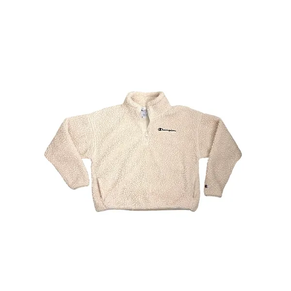 Champion Cream Sherpa Quarter Zip Fleece Pullover Sweatshirt Women's Medium - Image 4