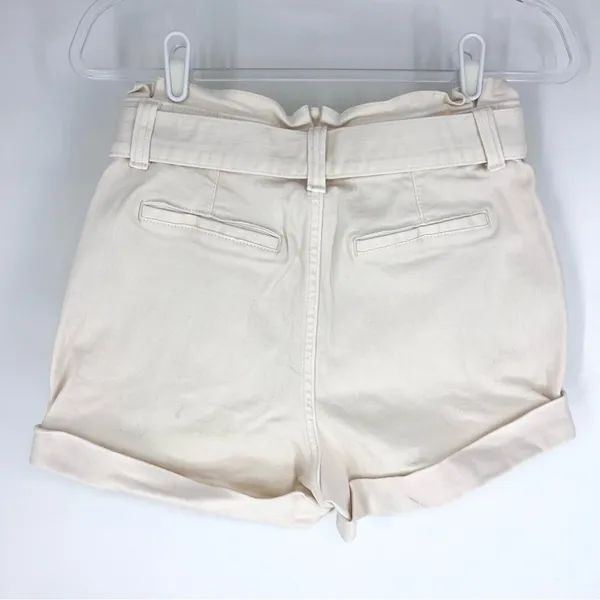 Express‎ Shortie Extreme High Rise with Tie Belt Paper Bag Shorts Cream Size 6 - Image 6