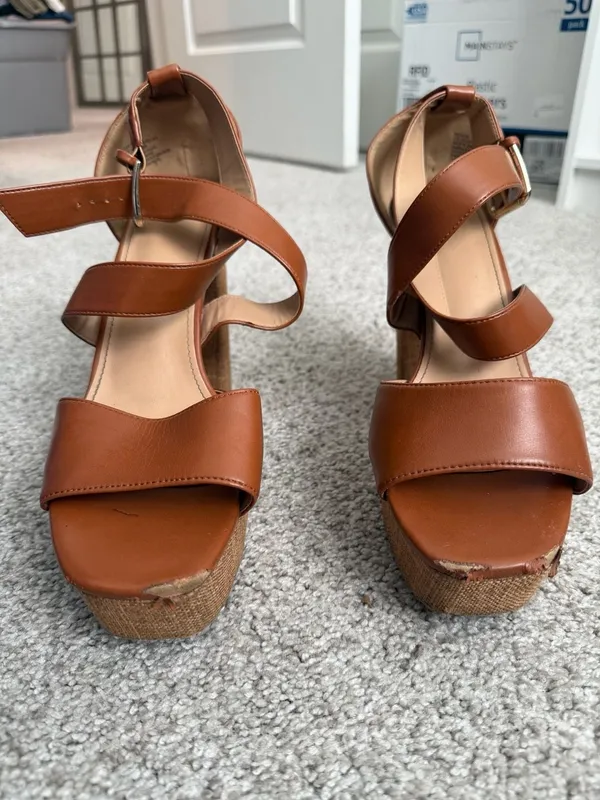 Sereia Brown Faux Leather Strappy Platform Block Heel Sandals Size US 12 - Image 4