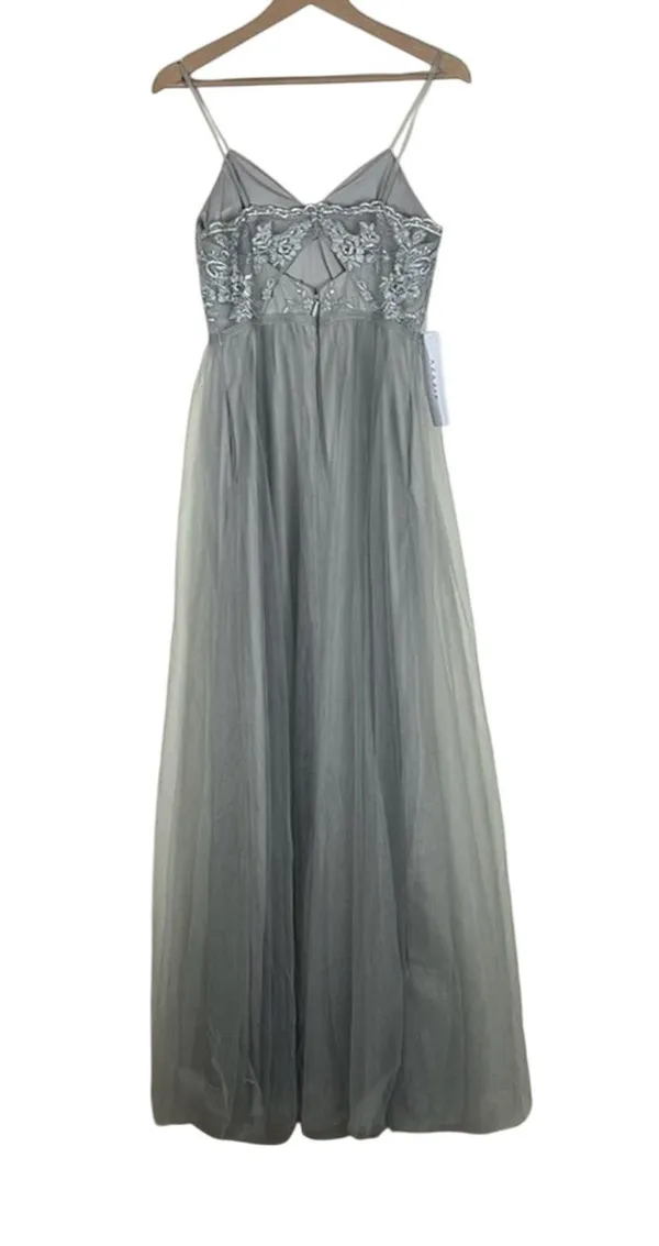 NWT Azazie Layla Gown Womens 6 Silver Tulle Lace Maxi Wedding Guest Bridesmaid - Image 4