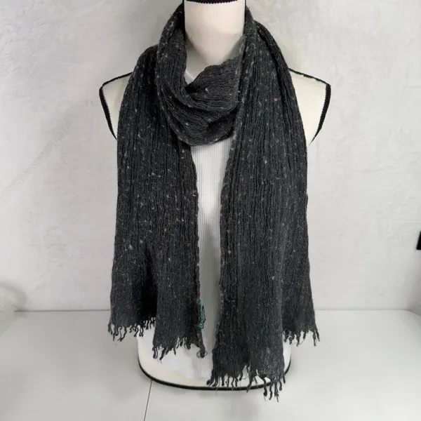 Ralph Lauren LRL Scarf Charcoal Grey Wool Alpaca Blend Fringed Speckled Knit - Image 2