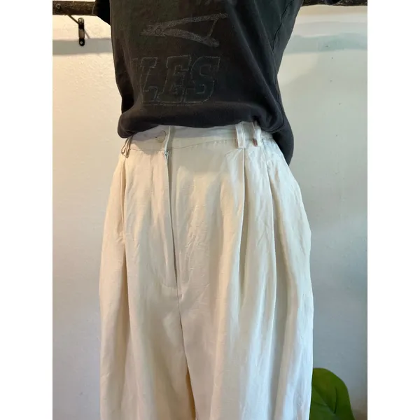 Express Vintage Linen Silk Cream High Rise Pleated Cropped Trouser Pants Size 2 - Image 2