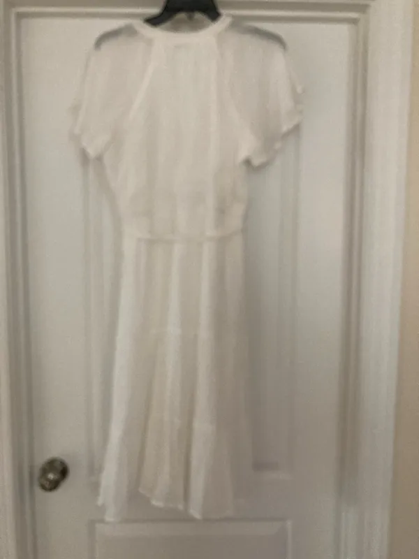 Luxology White Button-Front Midi Dress with Flutter Sleeves - Image 2