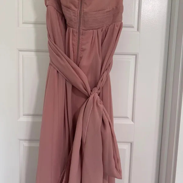 Birdy Grey Pink Strapless Pleated Chiffon Maxi Bridesmaid Dress Womens‎ Medium - Image 6