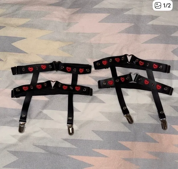 Dolls Kill Leather Leg Garters Red & Black - Image 3
